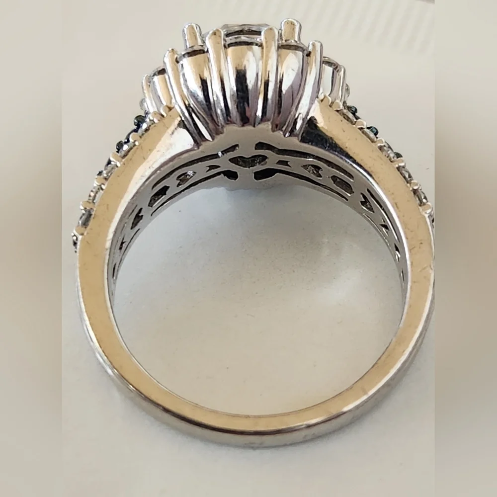 Moissanite Fire Blue Sapphire Platineve 925 Silver Ring - Picture 8 of 16